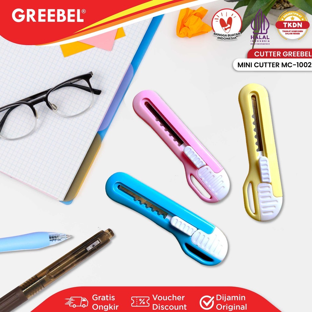 

GREEBEL Mini Cutter (1Pcs) / Kater Mini / Kater Untuk Anak Sekolah / Mini Cutter MC-1002 / Kerajaan Alat Tulis
