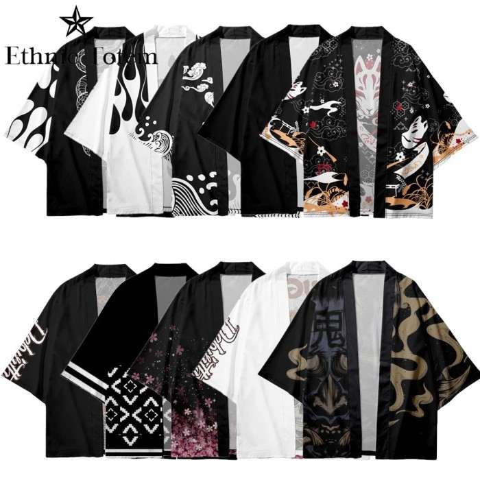 Men Kimono Japanese Style Kimono Man Yukata Samurai Kimono Black