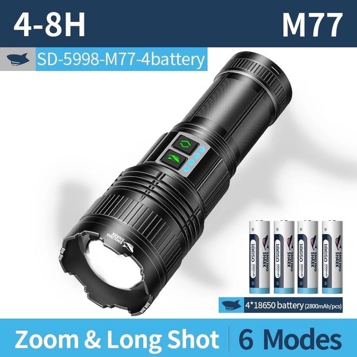 Senter Smilingshark SD5998 LED M77 120WATT super terang zoom super sorot jauh 1000M FREE TAS Baterai