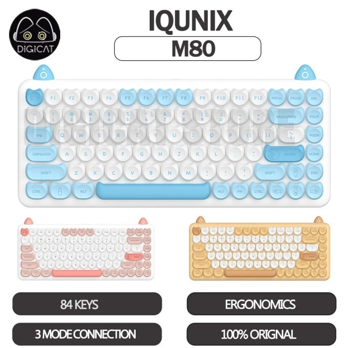 Iqunix M80 Kawaii Cat Keyboard Keycaps PBT 84keys 3 Mode