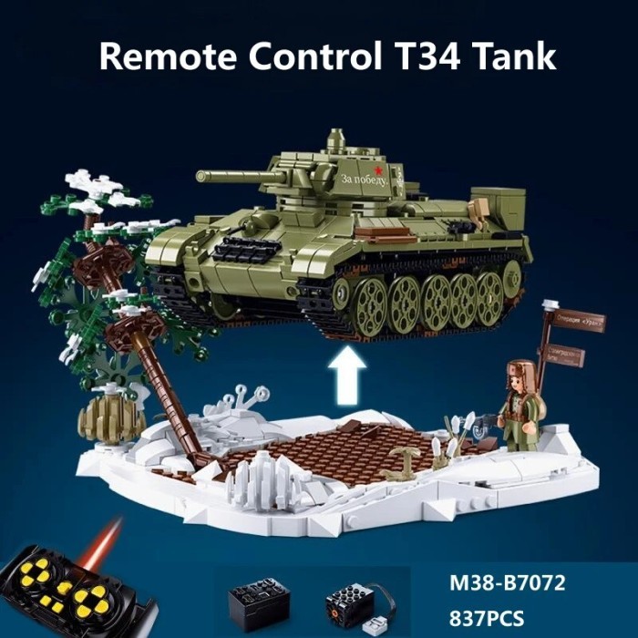New WW2 Military 1942 Remote Control T34/76 Tank Building Blocks