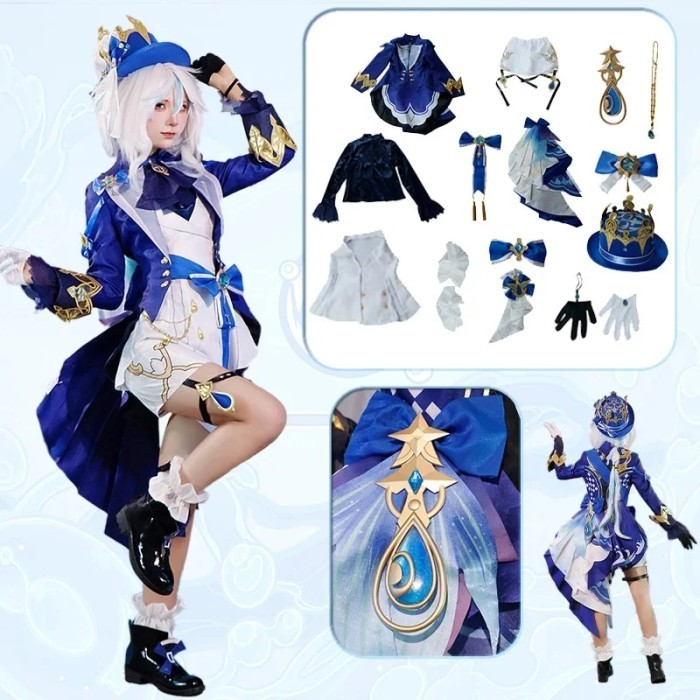 Premium Genshin Impact white Black Furina Cosplay Focalors Hat Hair