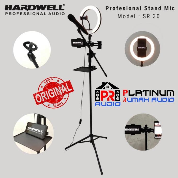 Stand Mic HARDWELL SR30 SR 30 Tripod HP Live Streaming + Lampu Effect