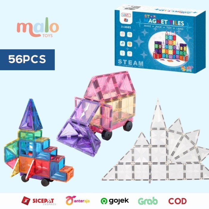 NEW MNTL Star Magnetic Tiles 56 Pcs Warna PASTEL TRANSPARENT