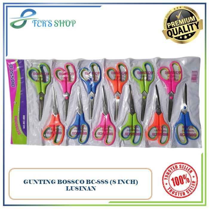 

Gunting Bossco BC-888 ukuran 8 inch (LUSINAN) / Gunting Kertas Grosir / Gunting Kantor / ATK /