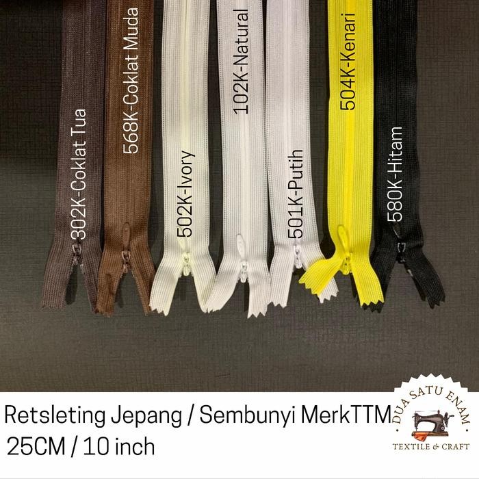 PREMIUM Resleting Jepang / Ritsleting merk "TTM" 25 cm per 1 Lusin Artikel B