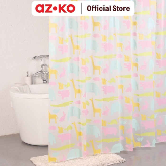AZKO Forhom 180X200 Cm Tirai Kamar Mandi Peva Dengan Hooks Motif