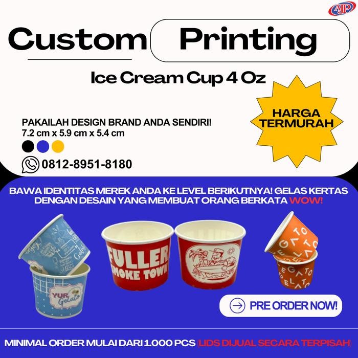 Custom Printing Ice Cream Cup 4 Oz / Paper Cup 4 Oz Ice Cream Printing