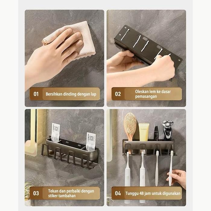Tempat Sikat Gigi Kamar Mandi Bebas Bor/ Rak Toilet Kamar Mandi Dinding Terlaris
