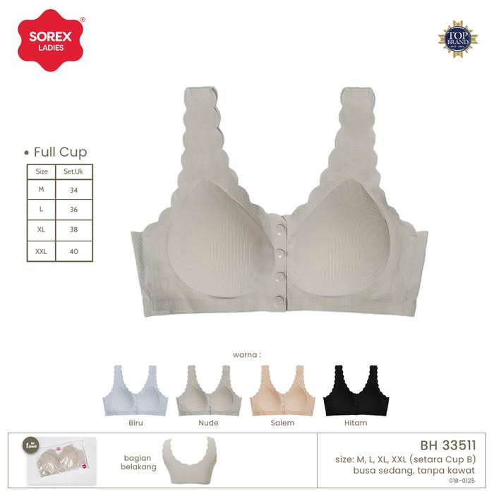 Sorex Bra Invisible Tanpa Kawat Full Cup Kancing Depan Busa Sedang Cup Seamless BH 33511
