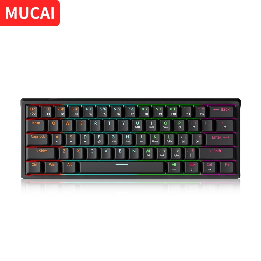 Mucai Mk61 Usb Gaming Mechanical Keyboard Red Switch 61 Keys Wired Detachable Cable Rgb Backlit Hot