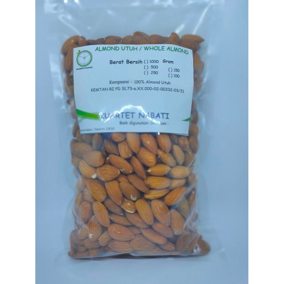 

500gr Kacang Almond Mentah Premium Utuh - Whole Raw Almond - Size Besar 27-30 - Mentah - Blue