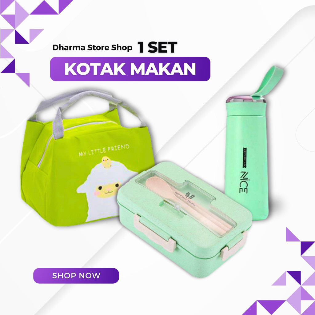 Tempat Makan Kotak Bekal Anak Sekolah TK SD Laki Laki Perempuan Lunch Box Set Tas Botol Minum