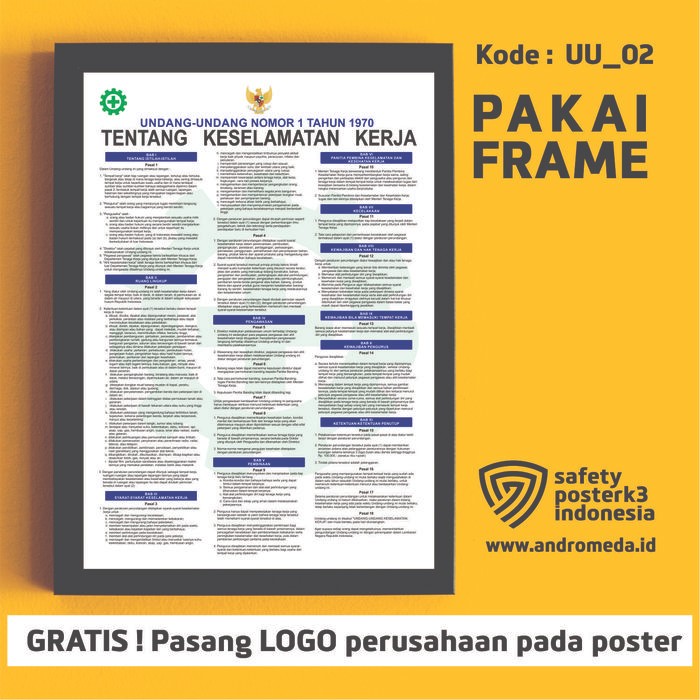 Stok Baru Safety Poster K3 Keselamatan Kerja UU no.1 pigura