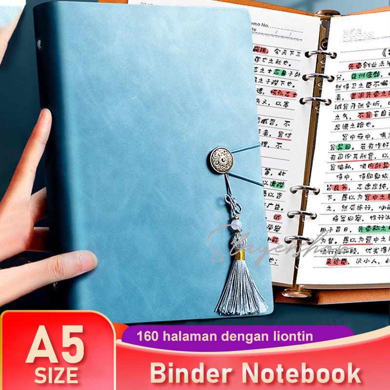 

160 halaman Buku catatan kulit yang elegan Binder A5 Binder dengan liontin simpul Cina Klip Buku