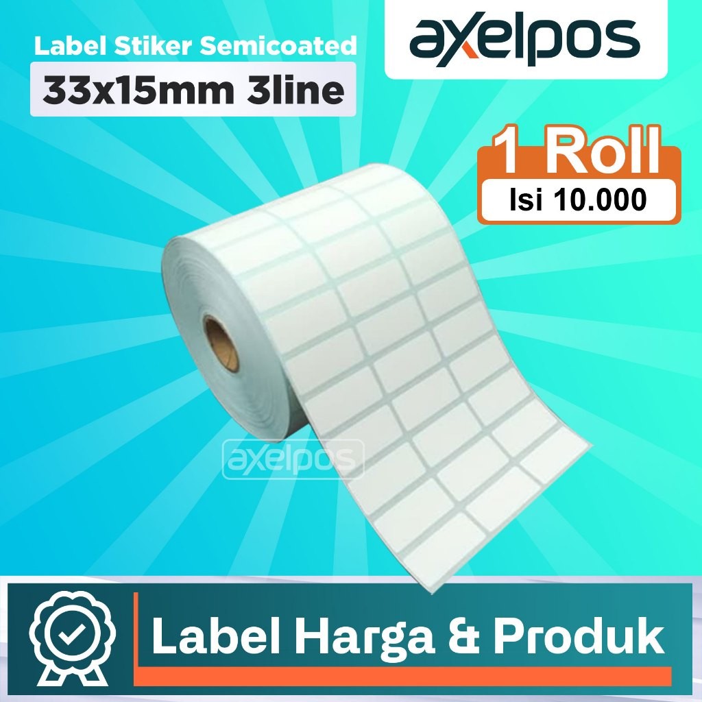 

Kertas Label Stiker Barcode Semicoated 3 Line / 3 baris 33x15mm Isi 10.000Pcs