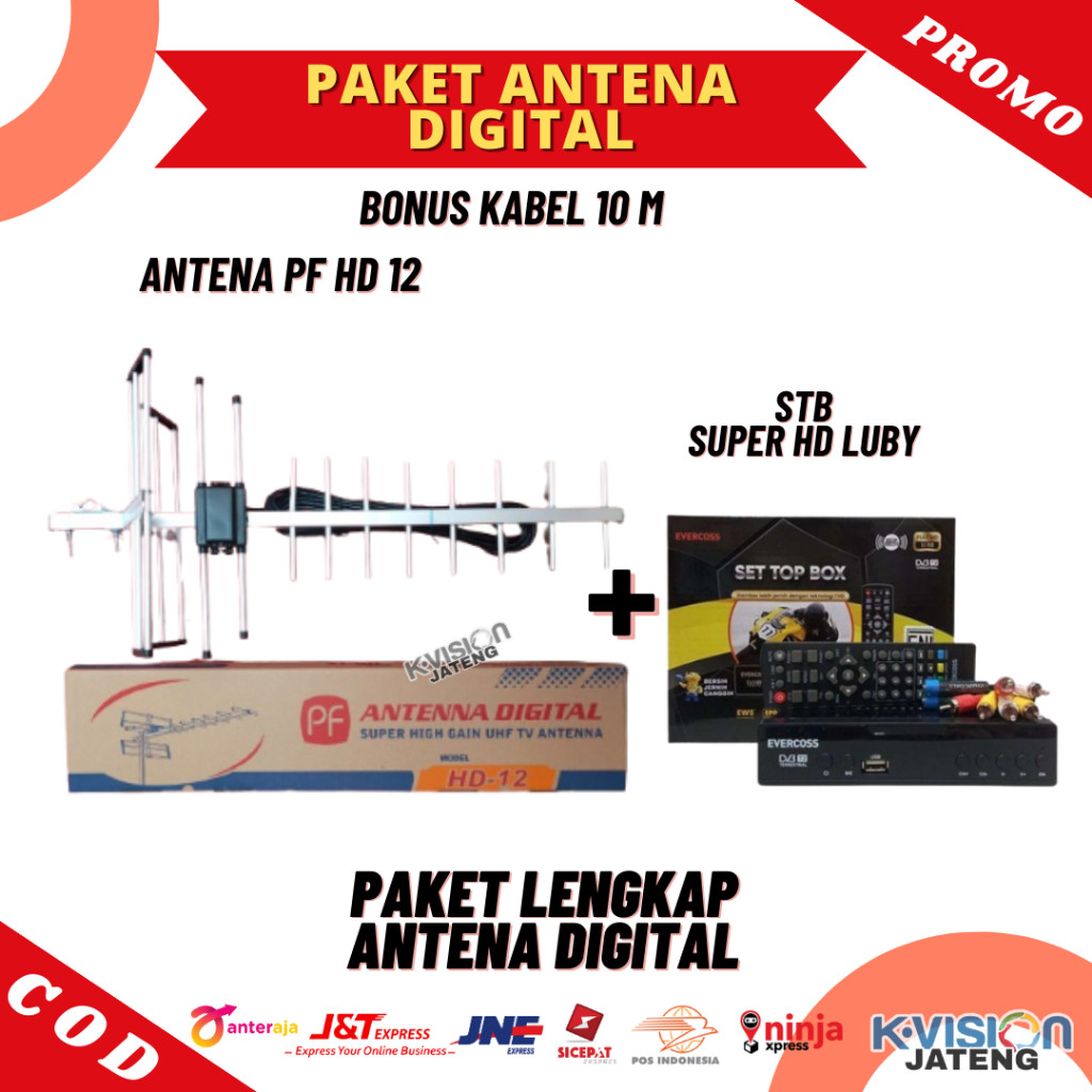 ASLI Paket Antena TV Digital PLUS Set Top Box EVERCOSS Untuk Siaran TV Digital TERBARU READY STOCK