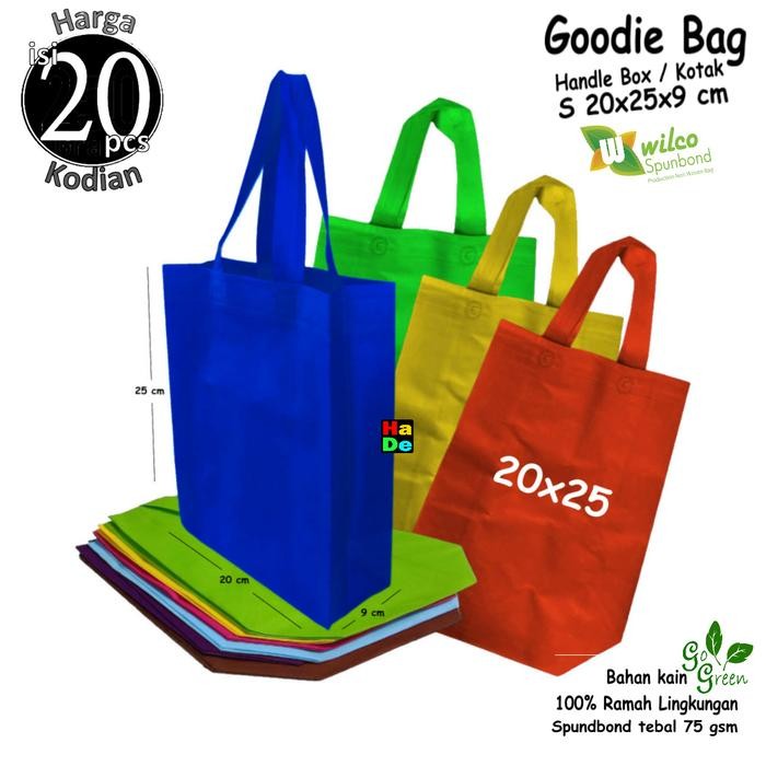 

Pesta- 1 Kodi /20pcs Tas Kain Spunbond Goodie bag Handle Box Kotak 20x25x9cm