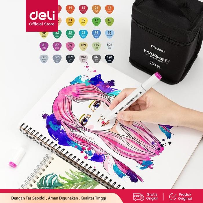 

FLASH SALE - DELI COLOR MARKER WITH BAG SPIDOL WARNA DENGAN TAS 30/40 WARNA 70807 SEKOLAH STATIONERY