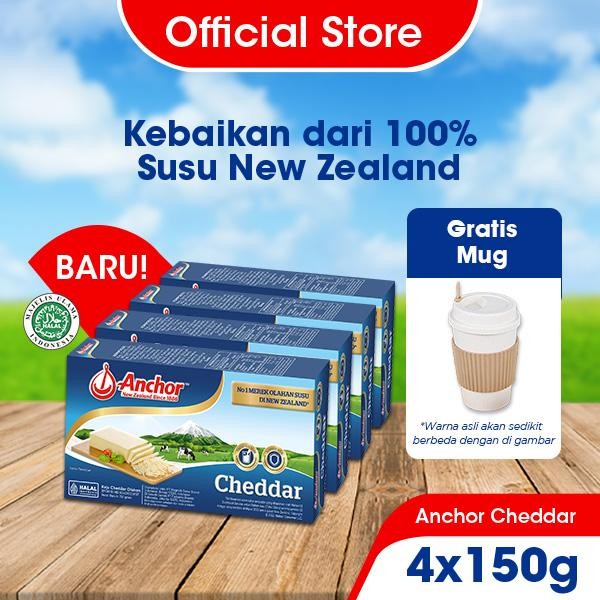 

BARANG TERLARIS Anchor Cheddar Block Cheese 4 x 150g Free Gift