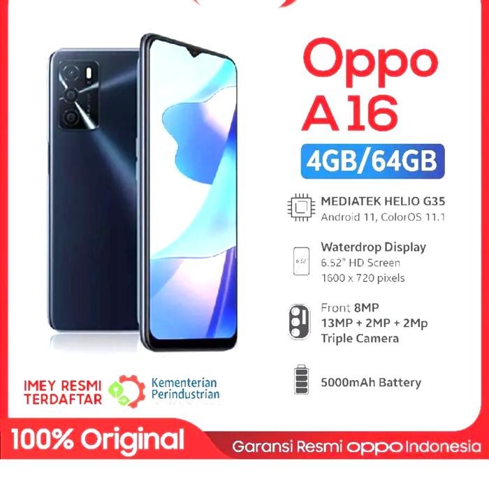Gadgetra- Hp Oppo A16 4/64 [ Ram 4Gb Rom 64Gb ] Garansi Resmi