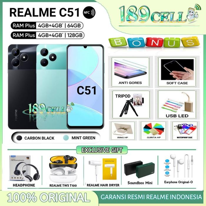 Gadgetra- Realme C51 Ram 4/128 Nfc Realme C 51 Ram 4/64 Garansi Resmi Realme