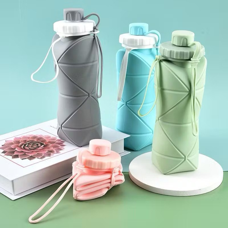 Botol Air Lipat Silikon Portabel Reusable 600ml / Botol Air Olahraga Lipat / Botol Serbaguna