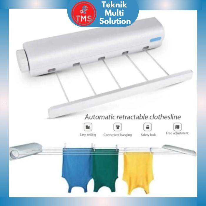 Jemuran Baju Dinding Tempel Praktis Retractable Clothesline 4 Tali 5 Tali