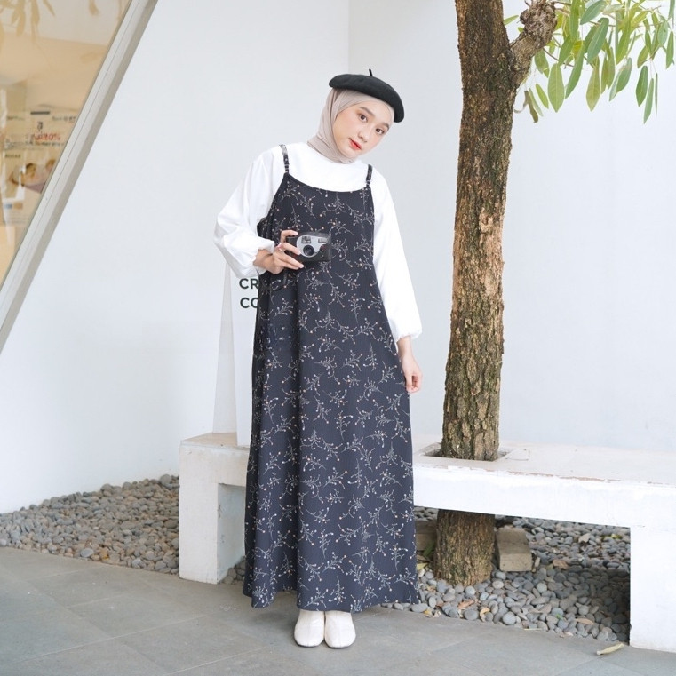 Yubi Overall Wanita Korea / Sloopy Jeju Overall Dress Motif Bunga Korean Style
