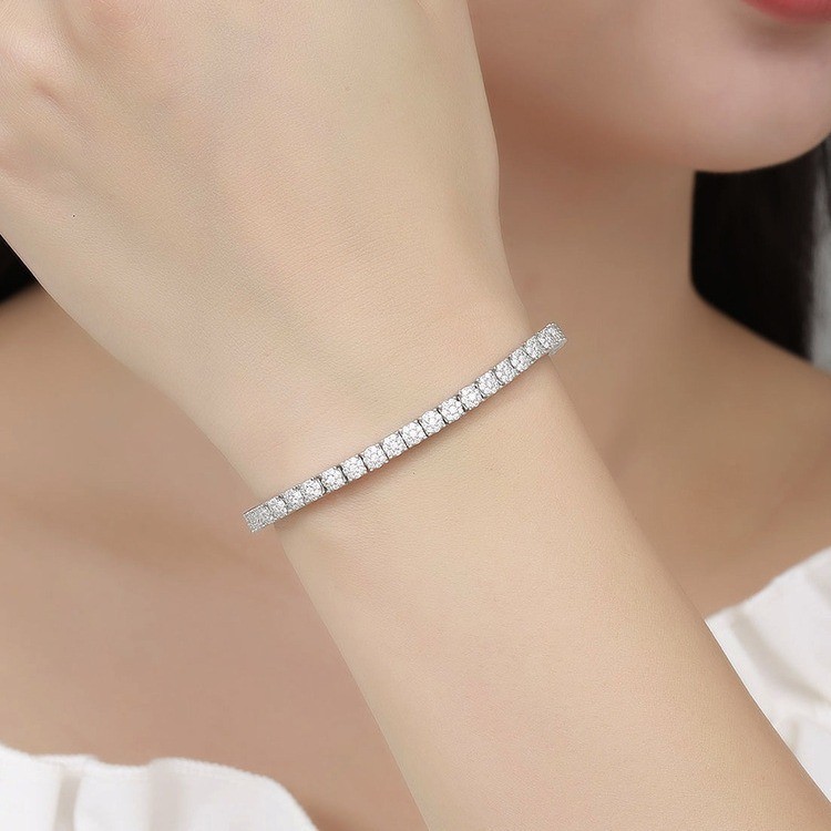 Glamourgemss Gelang Berlian Perak Moissanite Wanita Gra Sertifikat Asli Desain Mewah Elegan