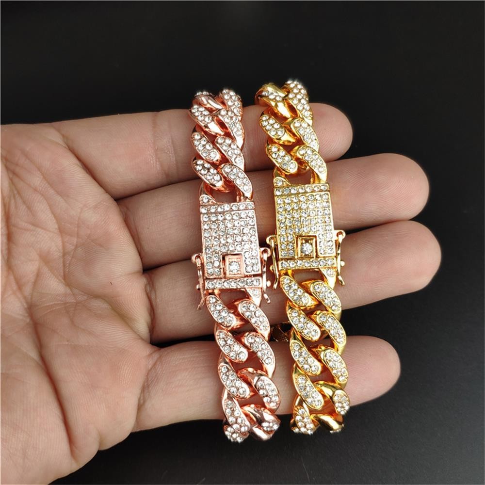 Makmur_55 18/20Cm Lebar Gelang Berlian Wanita Gelang Pria /Barang Gelang Hip Hop/Pria Gelang Kuba