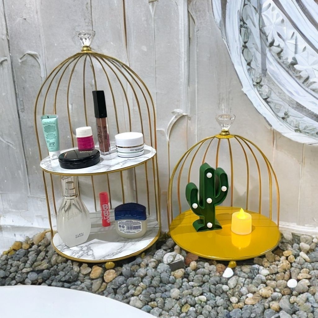 Rak Kosmetik Organizer Rak Sangkar Birdcage Gold Tray Rak Kosmetik