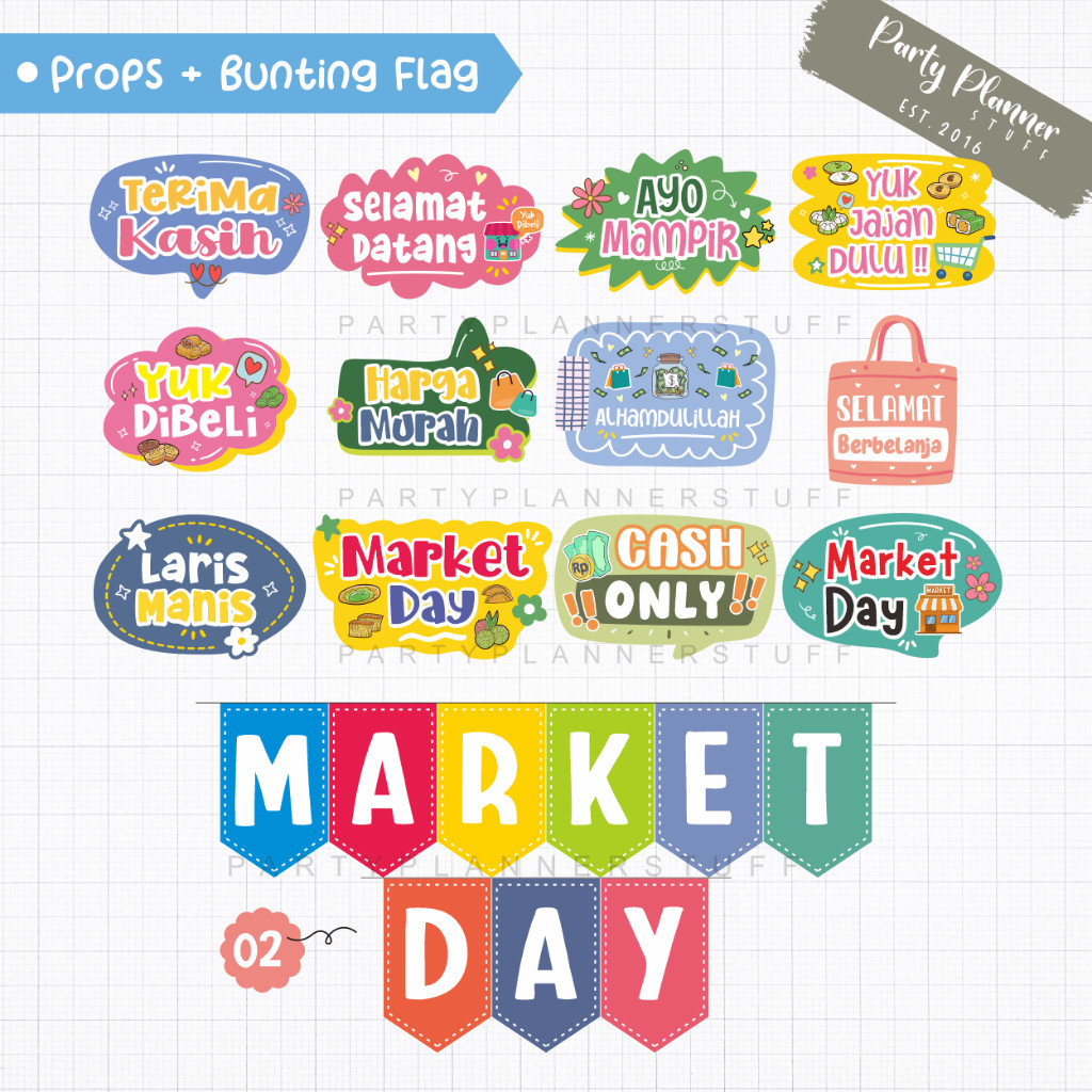 Beaded Bloom Props Market Day / Photo Booth Property Market Day Sekolah / Custom Props Makanan
