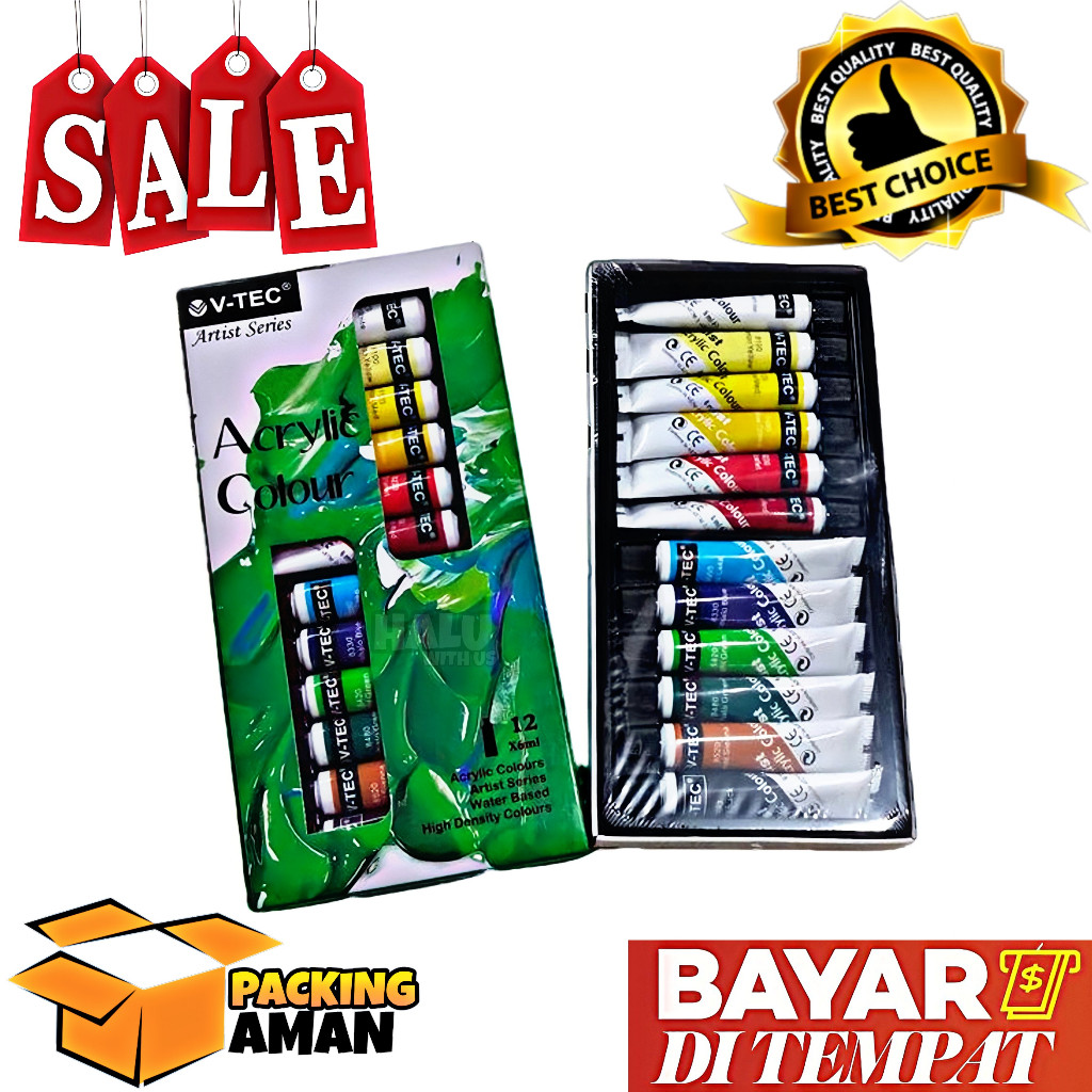 

(BISA COD) PROMO 1 Pcs Cat Acrylic 12 Warna V-TEC / Cat Akrilik / Cat Lukis / Alat Lukis / Alat