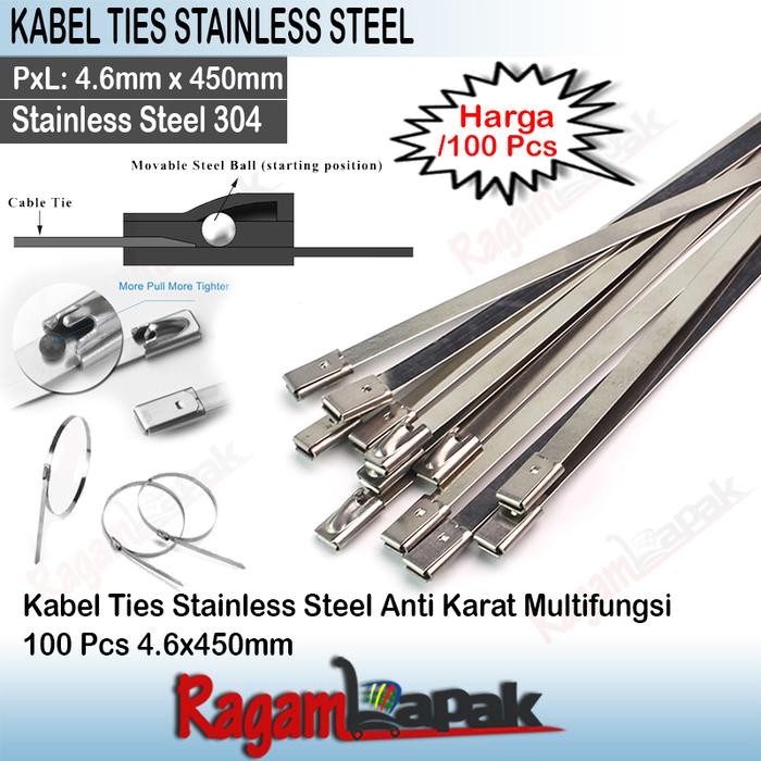 

Kabel Ties Stainless Steel Anti Karat 100 Pcs 4.6X450Mm