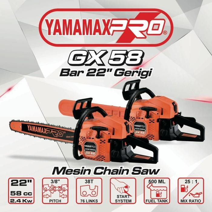 PREMIUM Chainsaw 22 inch Yamamax Pro GX 58 Mesin Senso Gergaji Kayu Pohon