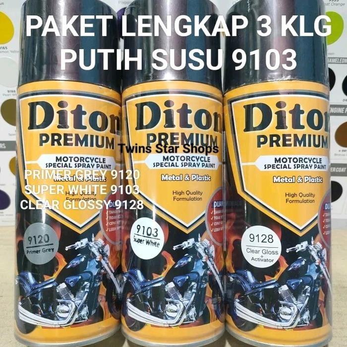 New Diton Premium Paket Lengkap 3 Kaleng 400cc Putih Susu Putih Bersih Super White 9103 Primer Grey