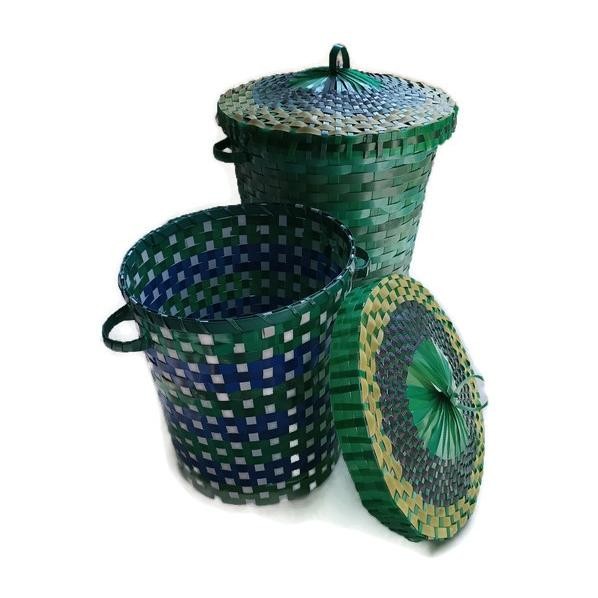 Keranjang anyaman plastik serbaguna / tempat sampah baju kotor