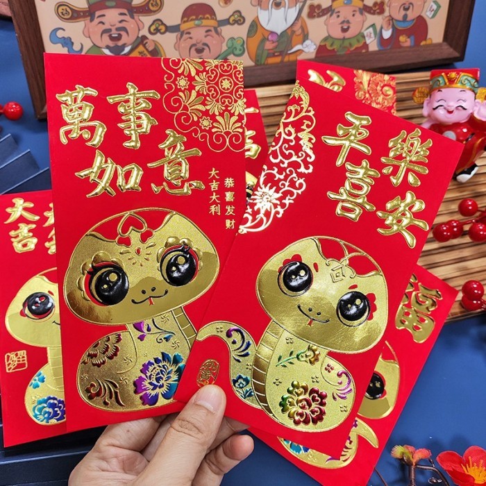 

best seller] GROSIR Angpao Imlek Merah 2025 Angpao Merah Panjang Tebal Angpau Ular isi 6 Angpau