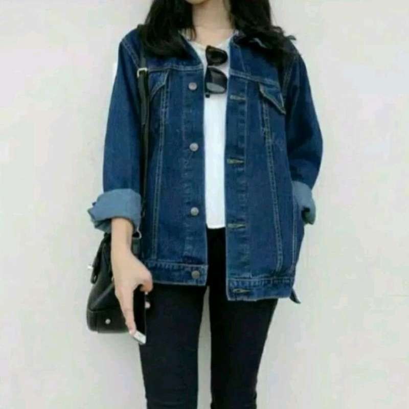 Jaket Jeans Biowash Biru Tua Pria Premium / Jaket Jeans Wanita Oversize Biowash Premium Best Seller