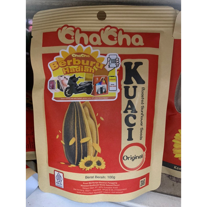

Kwaci Chacha, Biji Bunga Matahari 100g CHACHA KUACI 100 GR CHACHA KUACI BIJI BUNGA MATAHARI POUCH