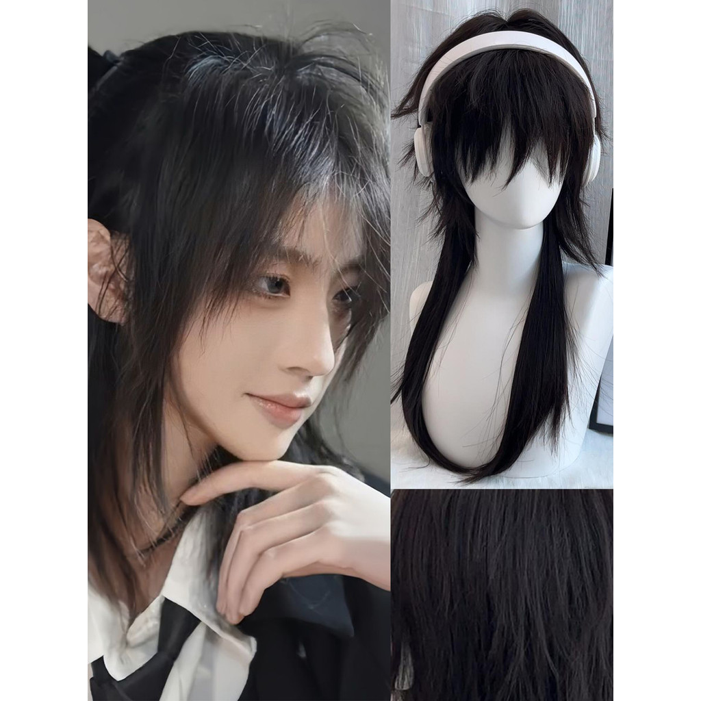 

XIYUE Synthetic Jellyfish Mullet Head Lengthened Summer Thin Men And Women Universal Cos Half-tied Wolf Tail Warrior Head Wig