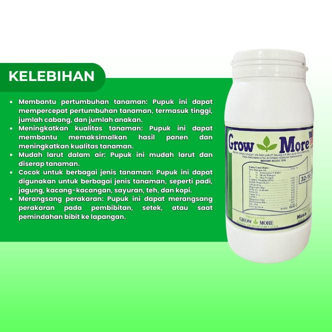 JTTOP" PUPUK/NUTRISI NPK GROWMORE DAUN 32-10-10 (454GR) PUPUK NPK 16 16 16 1