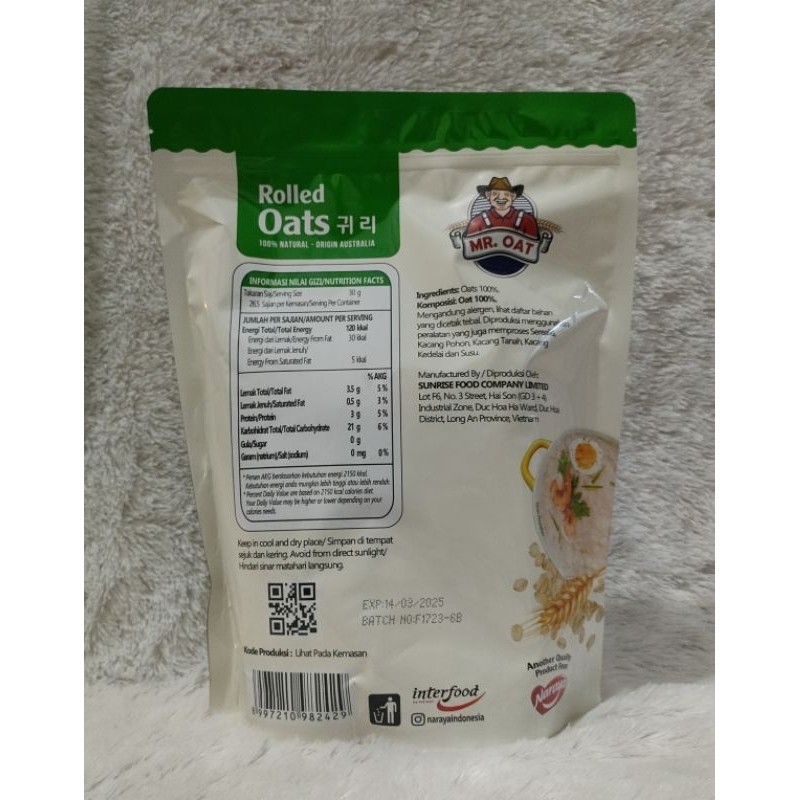 

Sega Tungtung Mr. Oat T Oatmeal/Rolles Oat 800 Gr