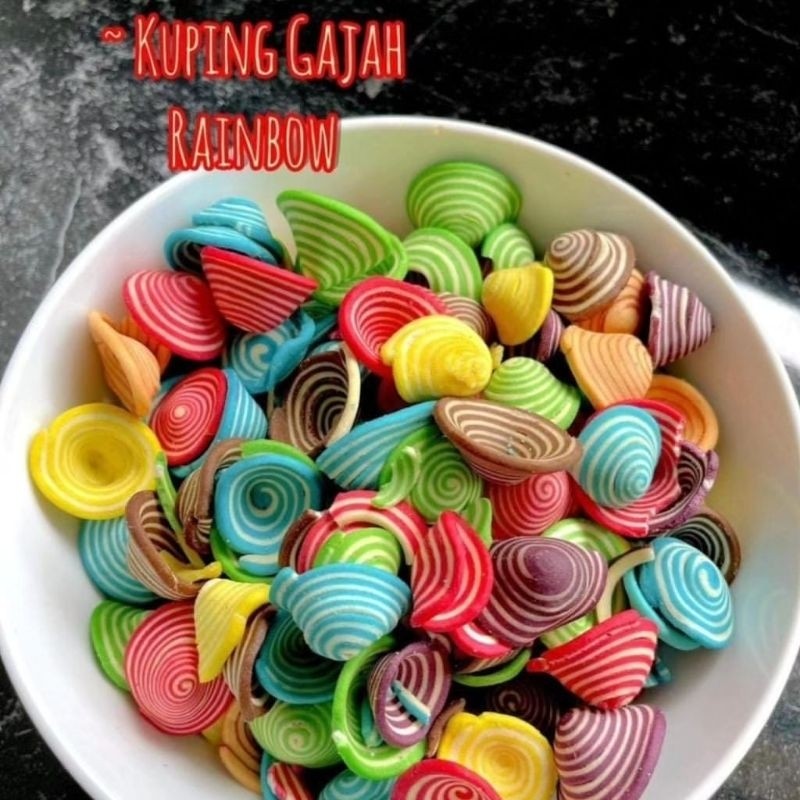 

Sega Tungtung Kuping Gajah Rainbow Mini 250Gr Kuping Gajah Pelangi Kupeng Gajah Mini Kupeng Contong