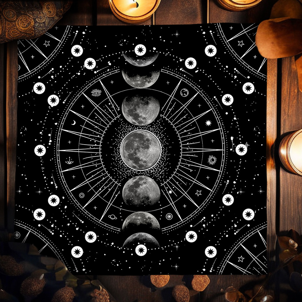 Altar Cloth Black Moon Phase Tarot Card Tablecloth For Tarot Cards Reading Polyester Wicca Oracle