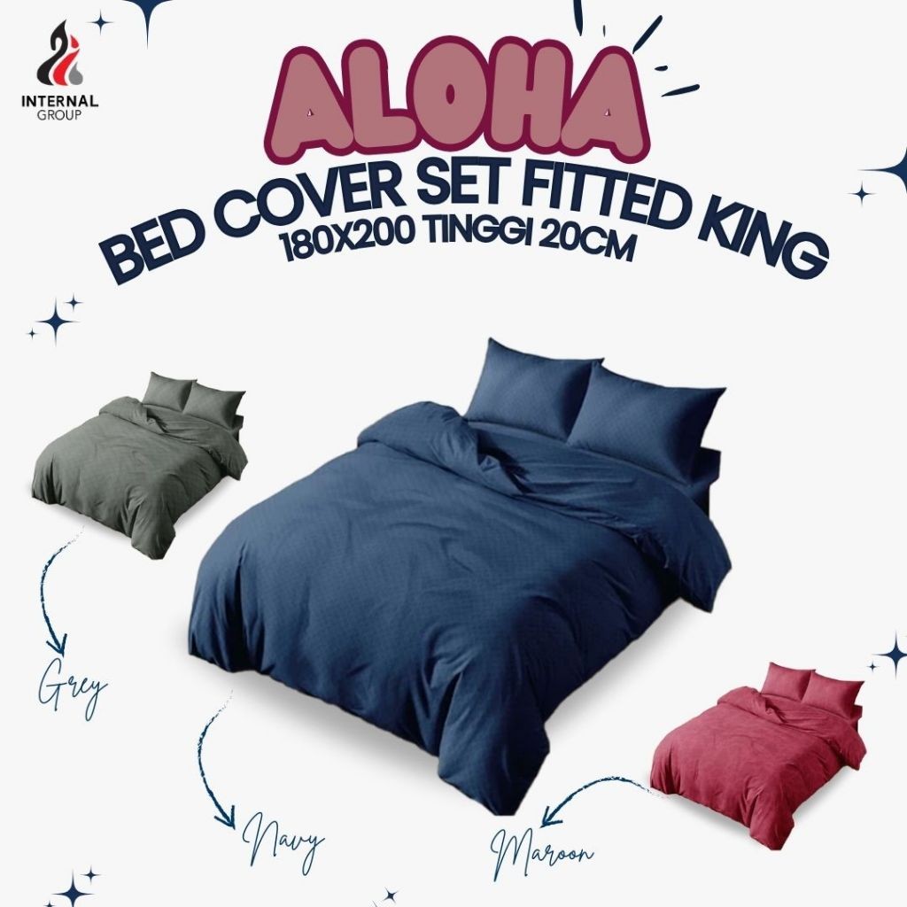 Aloha - Bed Cover SET SPREI FITTED King (180x200) Polos Embossed OFFICIAL Terlaris pilihan