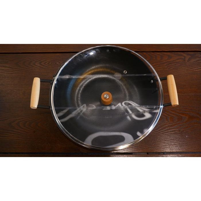

Pre Seasoned Dual Handle Carbon Steel Wok 34Cm Wajan Import + Lid