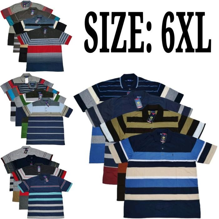 PREMIUM Kaos Kerah Motif Salur Size 6XL Jumbo