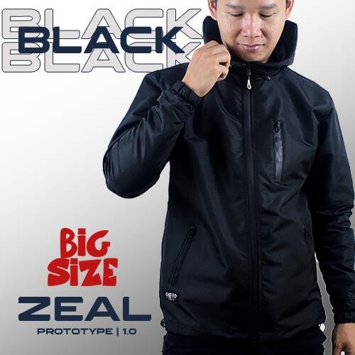 PREMIUM Onfito Jaket ZEAL Hitam Jumbo Size 2XL-10XL Jaket Windproof Unisex